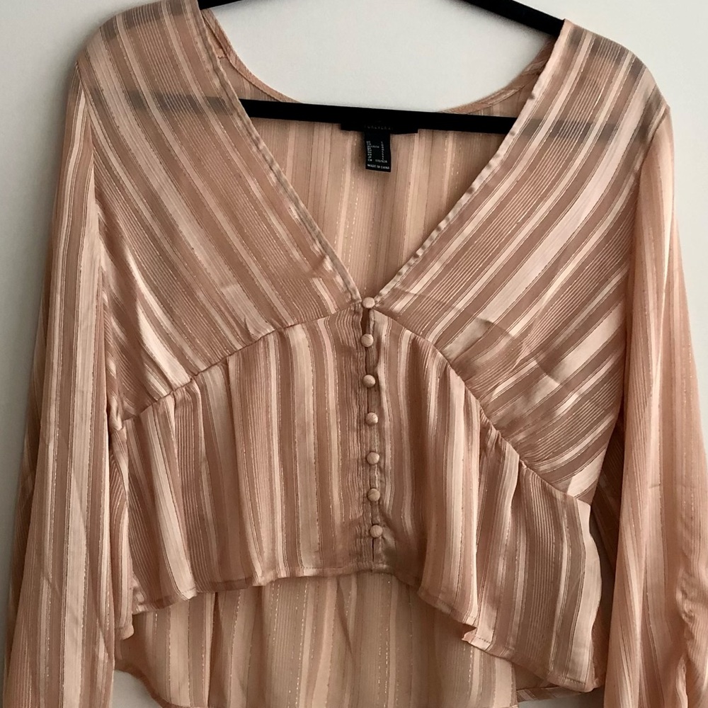 Tan Button Up Top With Sparkle Accent - image 1